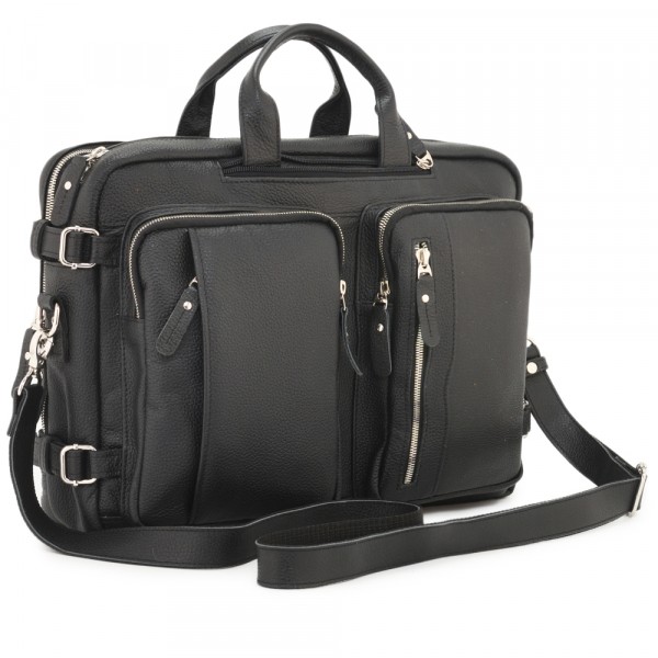 Кожаная сумка-рюкзак "Бигмэн" (черная). фото 1