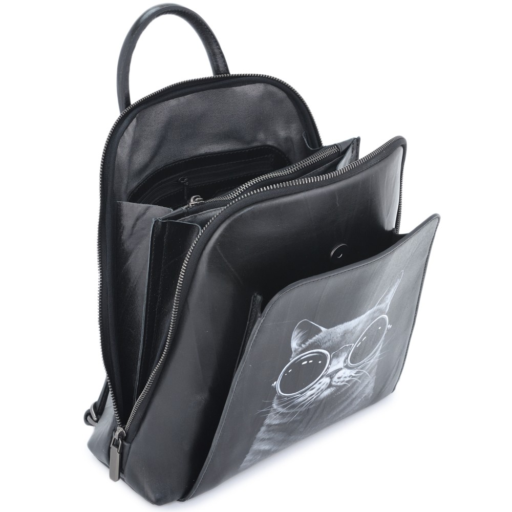 Кожаный рюкзак "Кот в очках" 