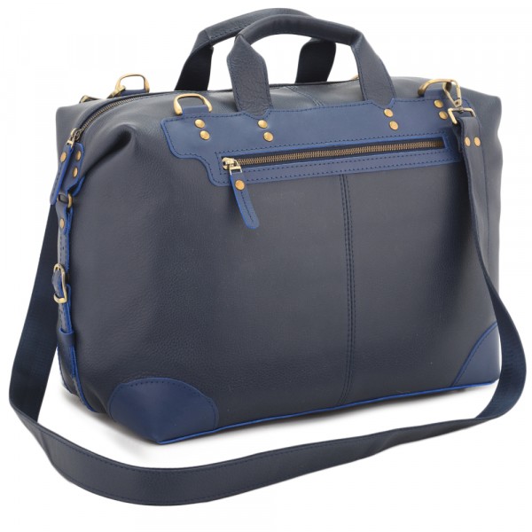 Кожаная дорожная сумка "Сити" (синий). фото 1