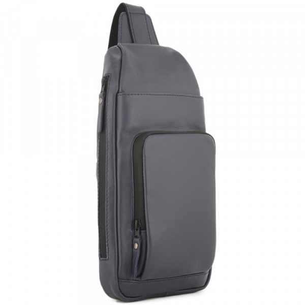 Кожаная сумка на грудь "Вульф" (синий). фото 1