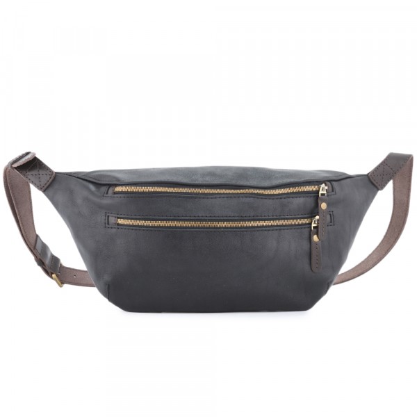 Кожаная сумка на пояс "Манчестер" (чёрный крейзи) . фото 1