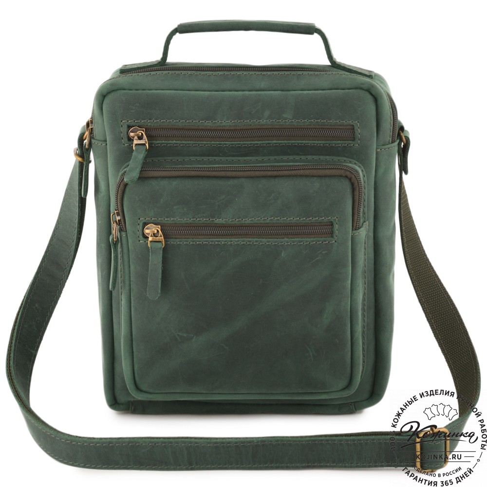  Мужская кожаная сумка "Гектор" (изумруд крейзи)
