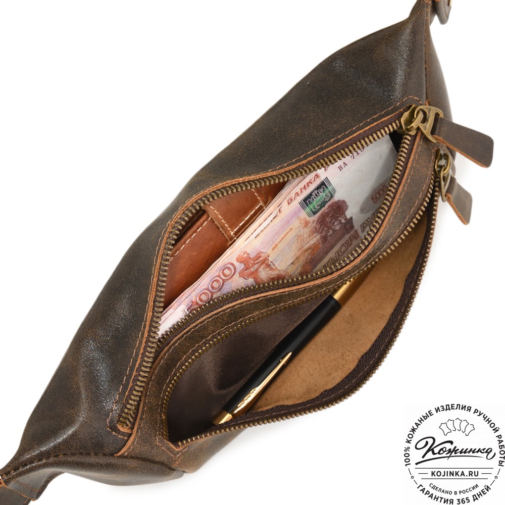 Кожаная сумка на пояс "Марио" (коричневая наппа)