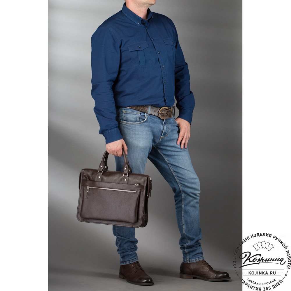 Кожаная деловая сумка "Вильямс" (тёмно-коричневая) 