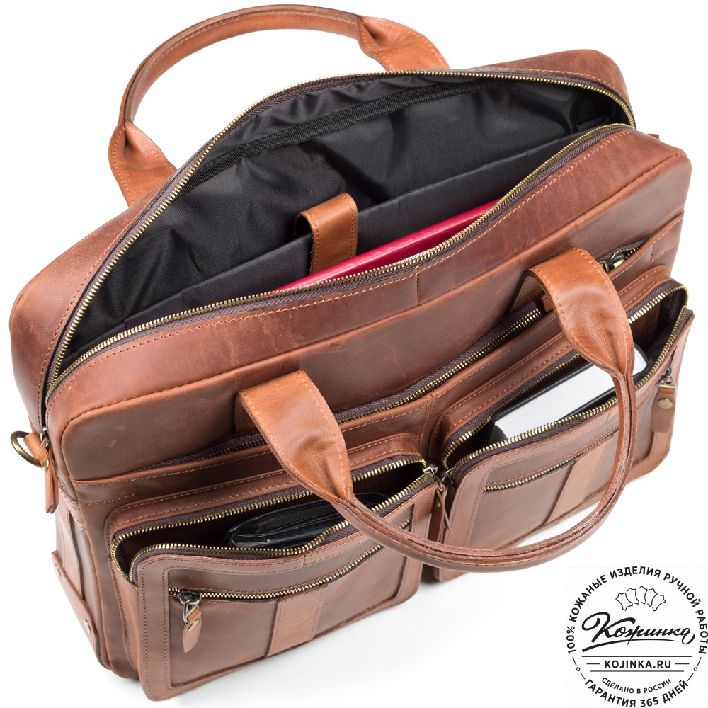 Кожаная деловая сумка "Гильермо" (коричневый крейзи) 