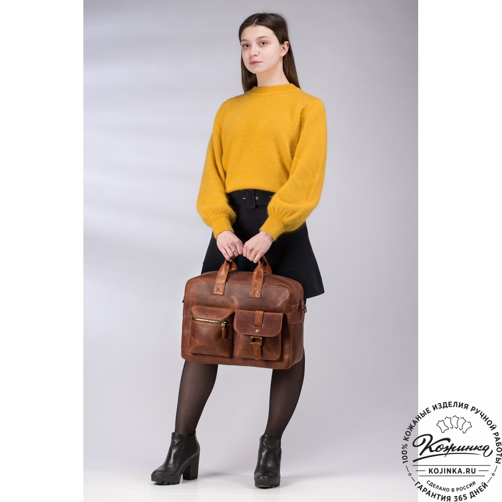 Кожаная деловая сумка "Райли" (коричневый крейзи) 
