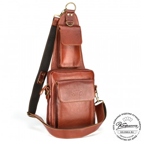 Кожаная нагрудная сумка "Стивен" (рыжая)