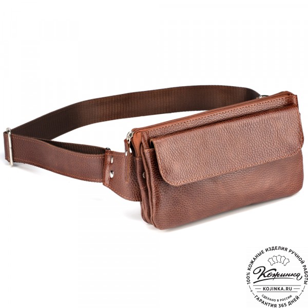 Кожаная сумка на пояс "Юнис" (светло-коричневая) . фото 1