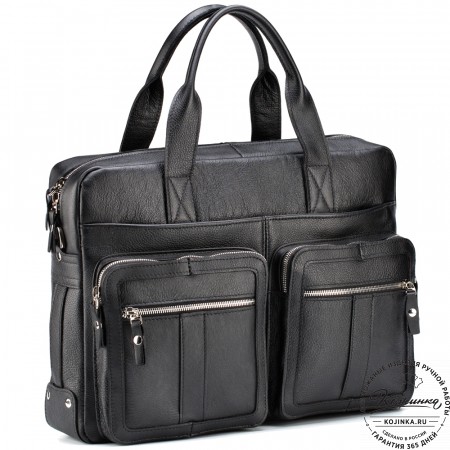 Кожаная деловая сумка "Гильермо" (чёрная) 