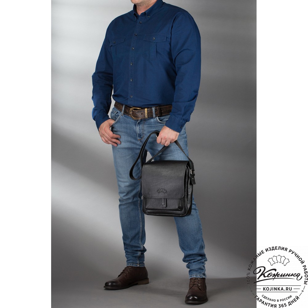 Кожаная сумка через плечо "Алекс" (синий антик) 
