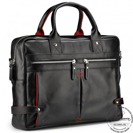 Кожаная деловая сумка "Роджер" (чёрная) 