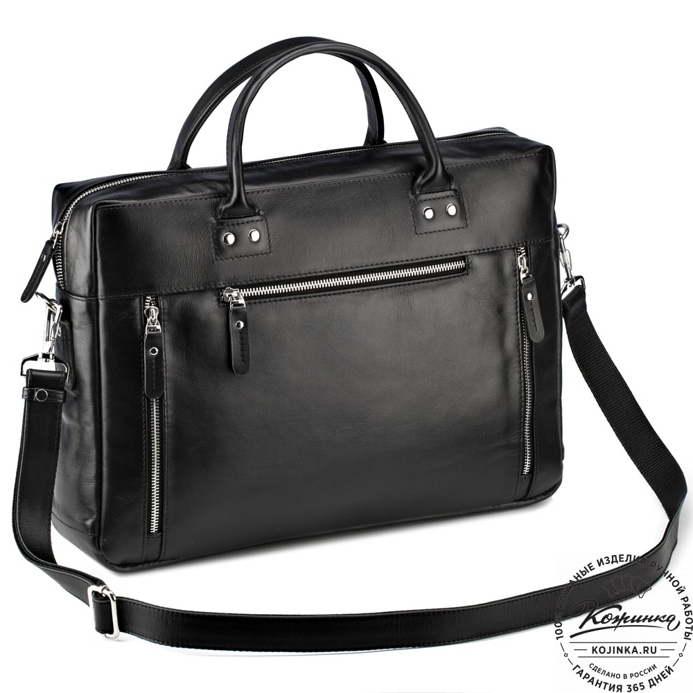 Кожаная деловая сумка "Спенсер" (чёрная) 