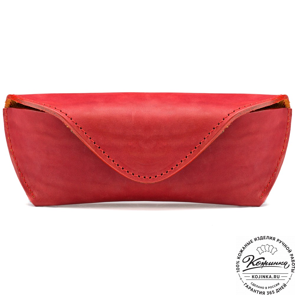 Кожаный футляр для очков из жёсткой кожи (красный) 