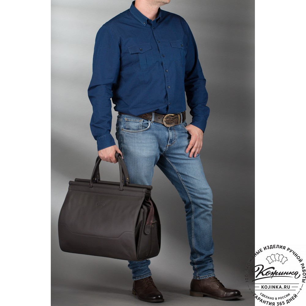 Кожаный дорожный саквояж "Гарри" (синий антик)