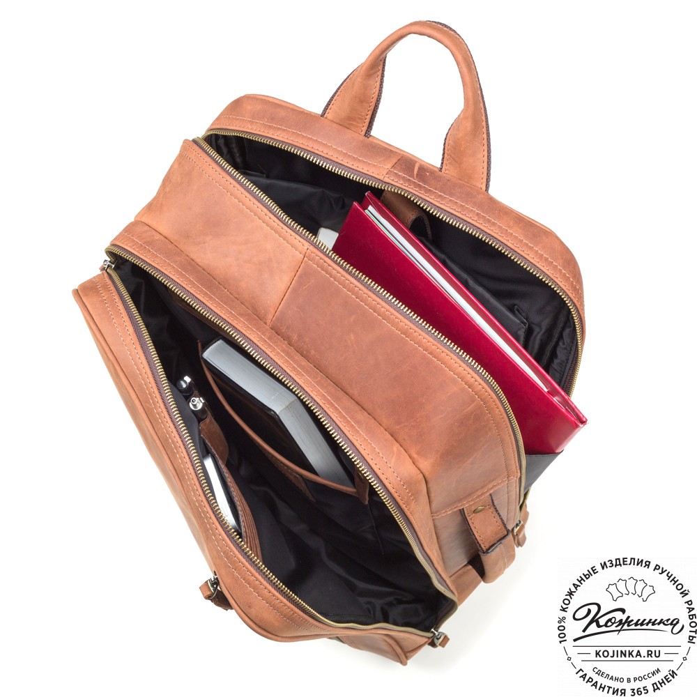 Кожаный рюкзак-сумка "Брюс" (коричневый крейзи) 