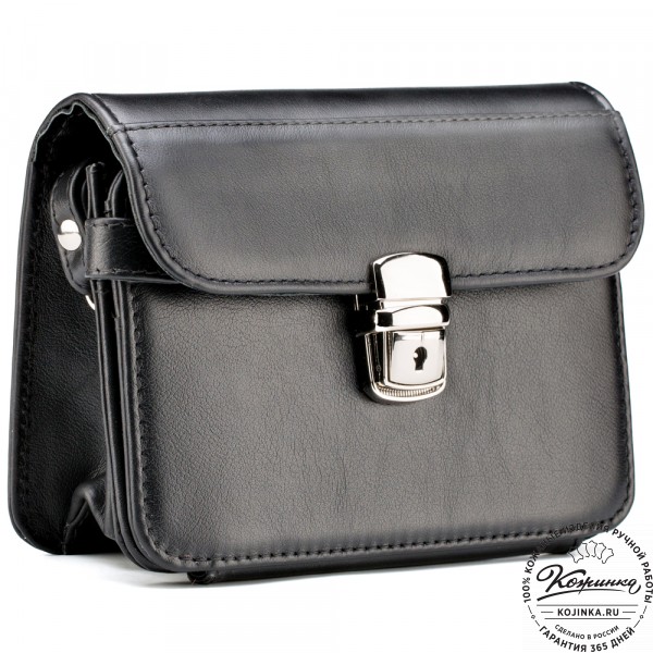 Кожаная барсетка "Гевара" (чёрная). фото 1
