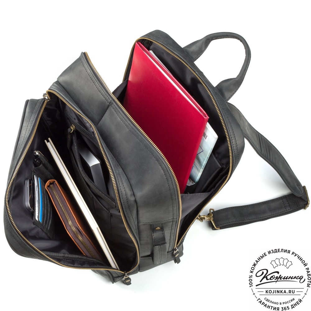 Кожаный рюкзак-сумка "Брюс" (чёрный) 