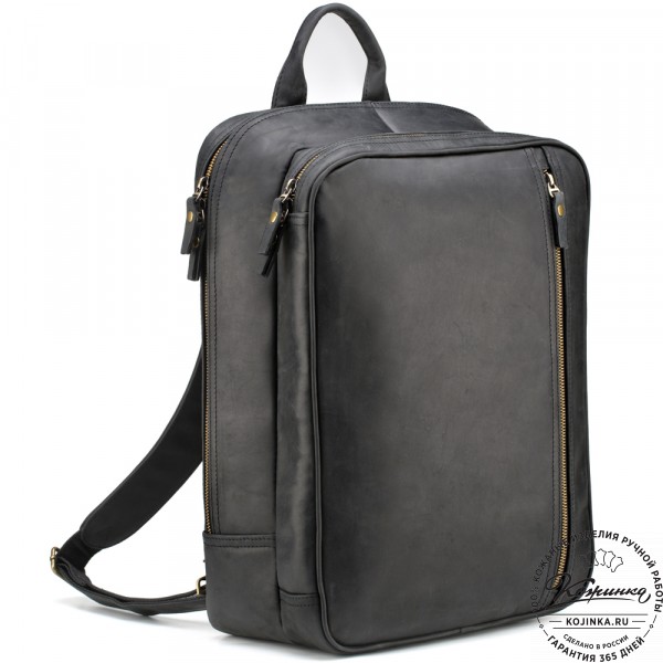 Кожаный рюкзак-сумка "Брюс" (чёрный) . фото 1