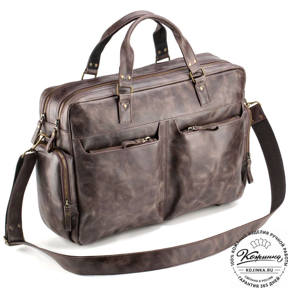 Кожаная деловая сумка для командировок "Бастилия" (тёмно-коричневый антик)