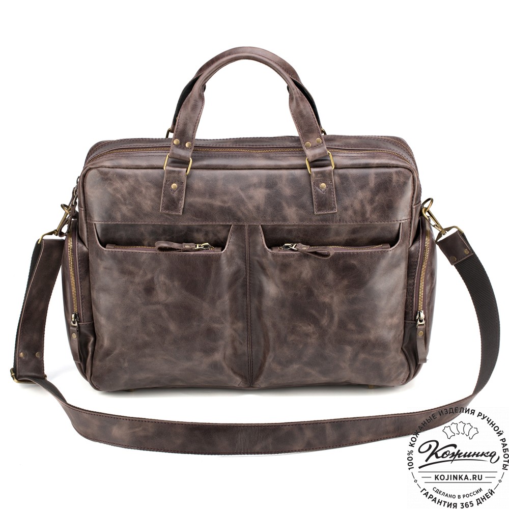 Кожаная деловая сумка для командировок "Бастилия" (тёмно-коричневый антик)