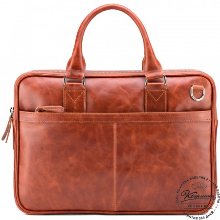 Кожаная деловая сумка "Кларк" (рыжий антик) 