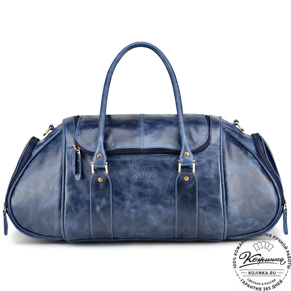 Кожаная дорожно-спортивная сумка "Дональд" (синий антик)