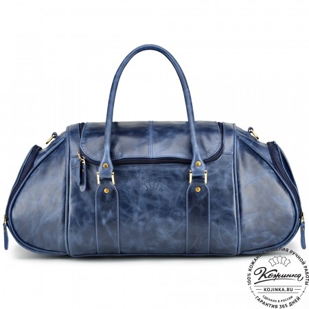 Кожаная дорожно-спортивная сумка "Дональд" (синий антик)
