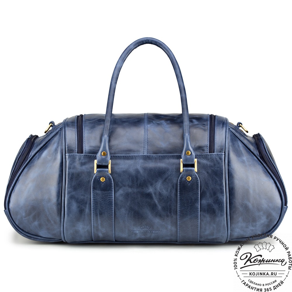Кожаная дорожно-спортивная сумка "Дональд" (синий антик)