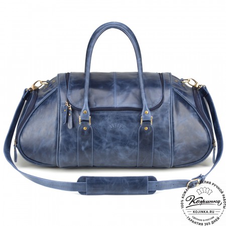 Кожаная дорожно-спортивная сумка "Дональд" (синий антик)