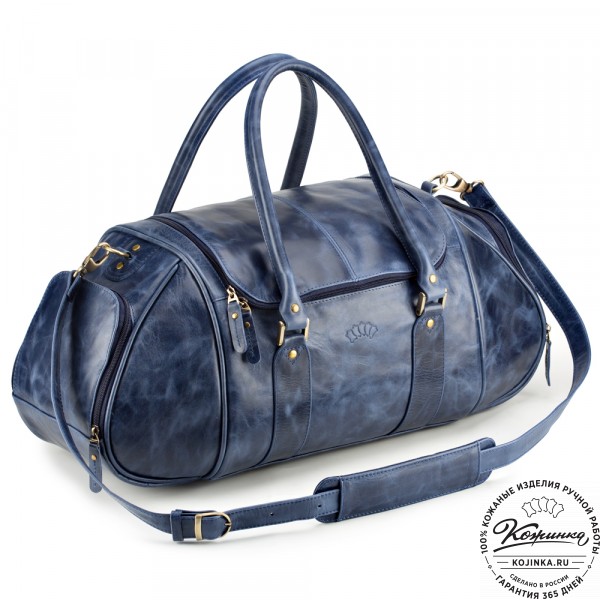 Кожаная дорожно-спортивная сумка "Дональд" (синий антик). фото 1
