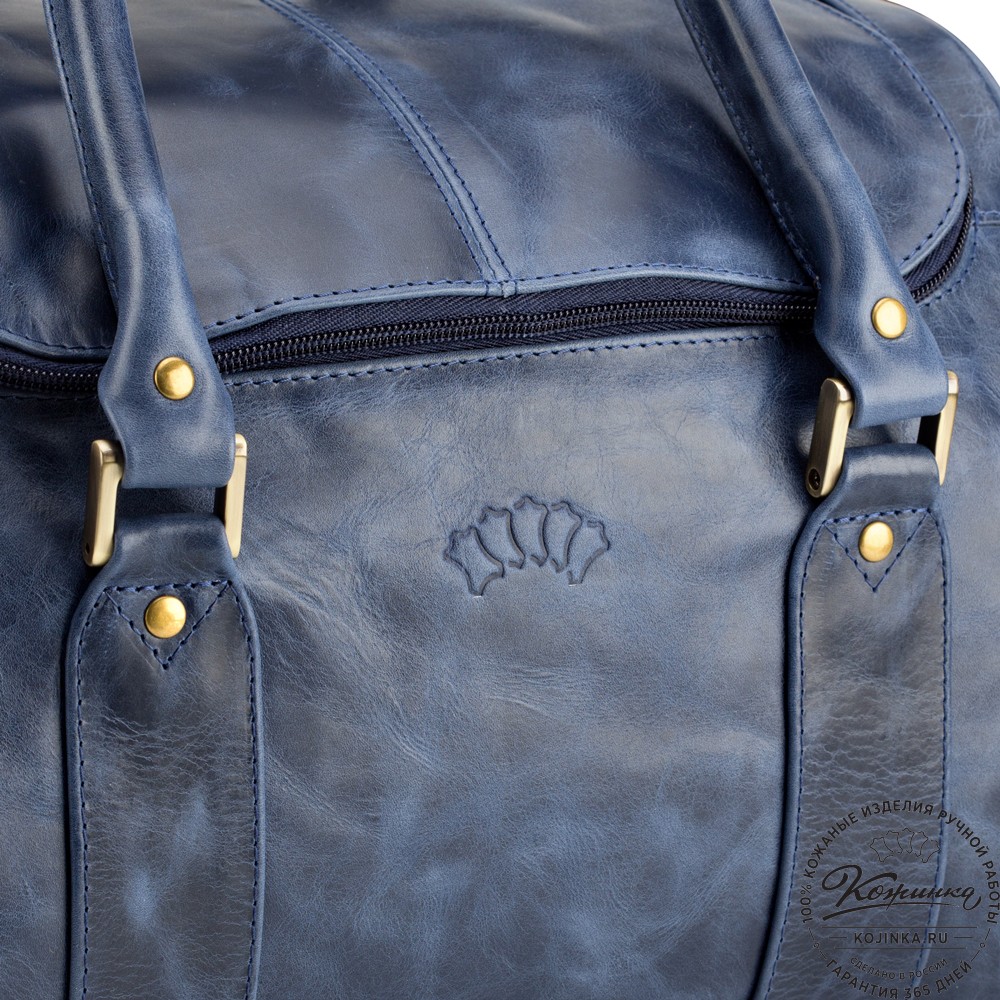 Кожаная дорожно-спортивная сумка "Дональд" (синий антик)