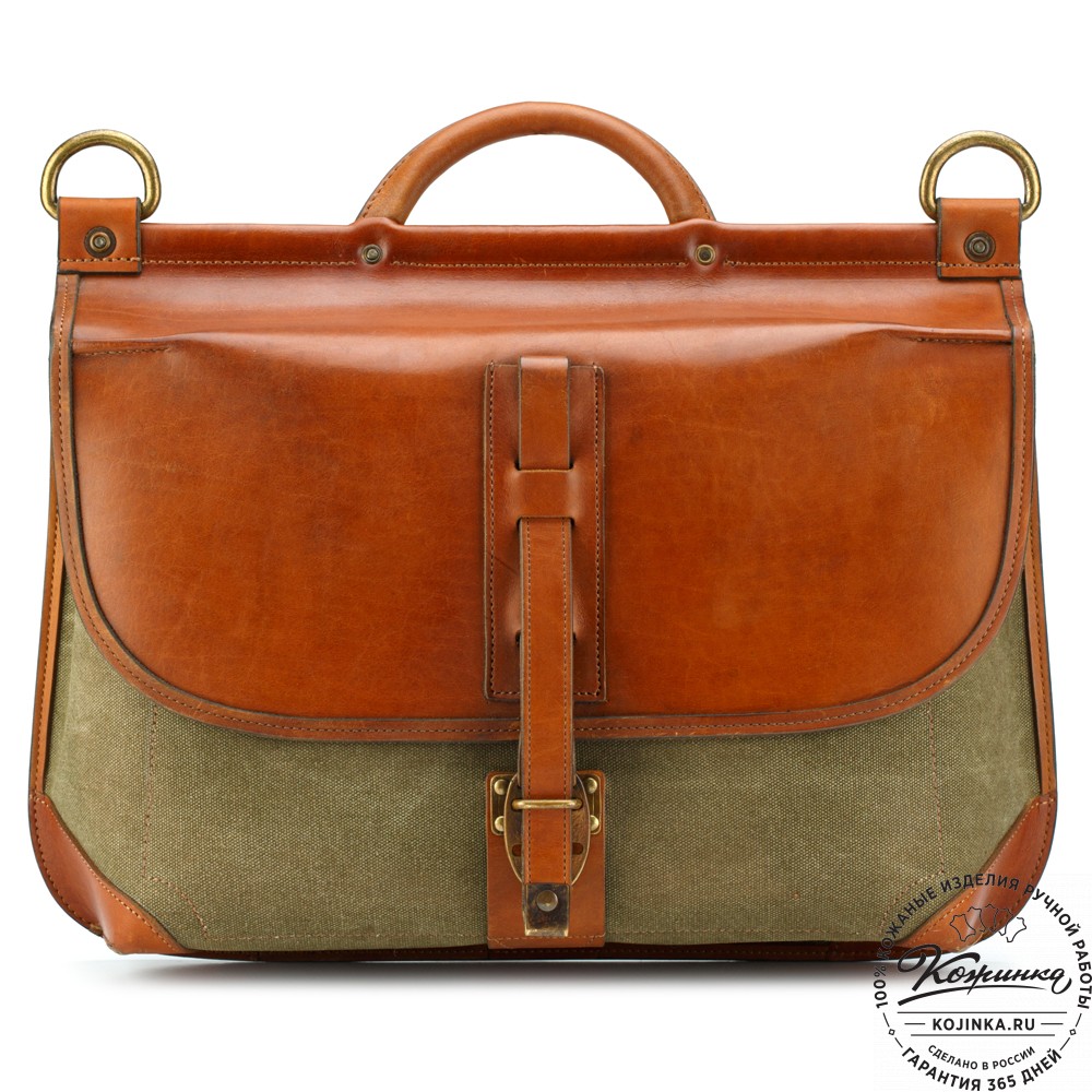 Портфель из кожи и брезента "Крокер" (коричневый с зеленым)