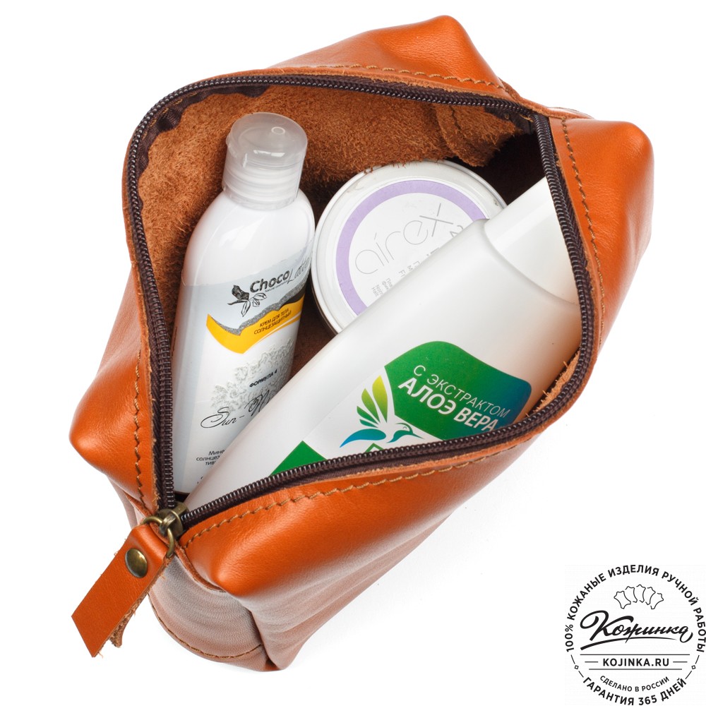 Кожаная косметичка "Прима" (рыжая)