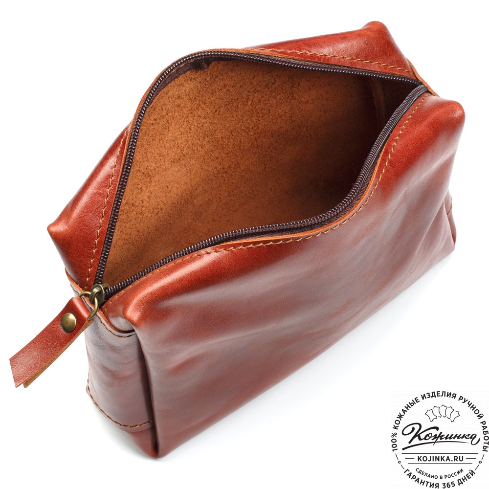Кожаная косметичка "Прима" (рыжий глянец)