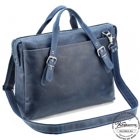 Кожаная деловая сумка "Франклин" (синий крейзи)