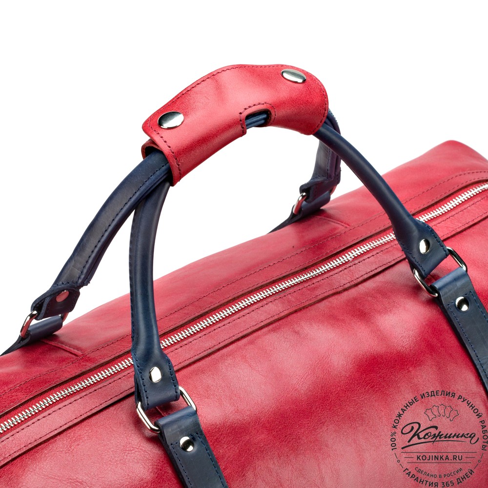 Кожаная дорожная сумка "Магнум" (красная с синим)