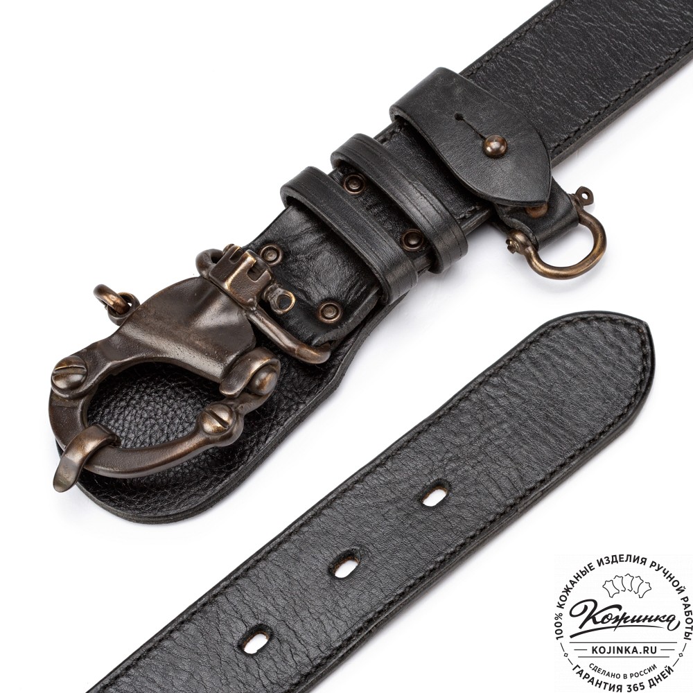 Кожаный мужской ремень ручной работы "Ларсен" (черный)