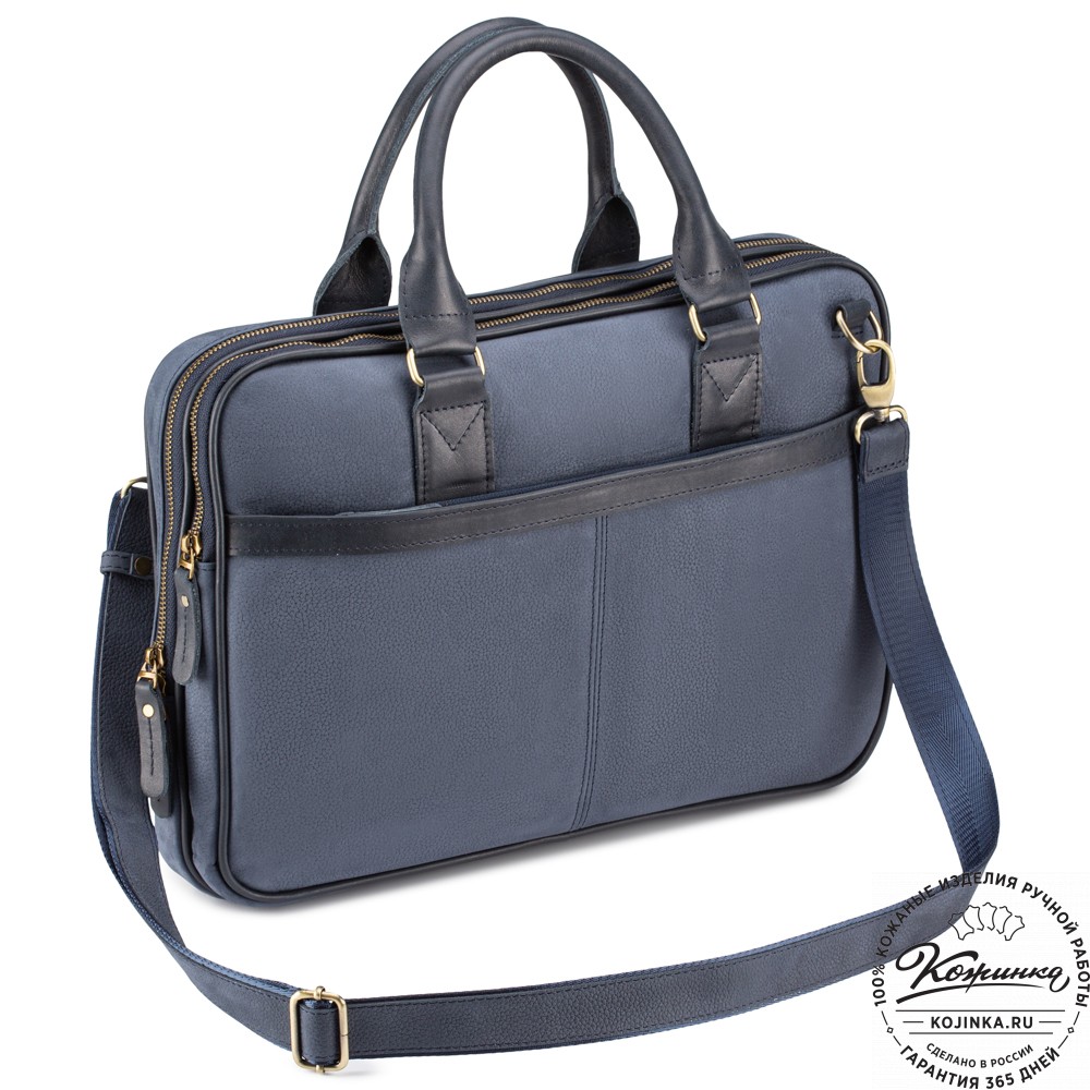 Деловая кожаная сумка "Рудольф" (синий крейзи фактура)