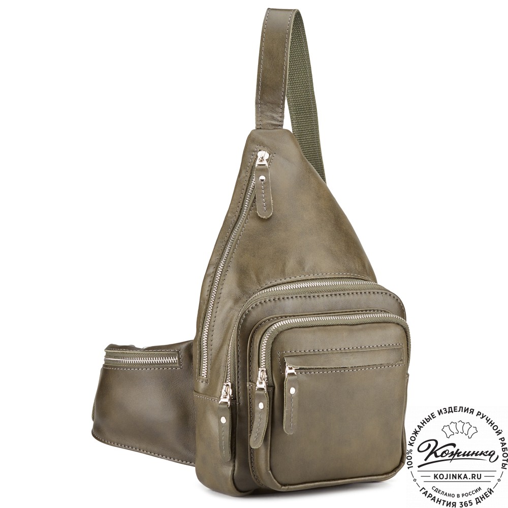 Кожаная нагрудная сумка "Аполлон" (хаки гладкая кожа)
