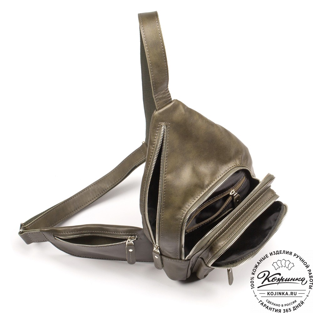 Кожаная нагрудная сумка "Аполлон" (хаки гладкая кожа)