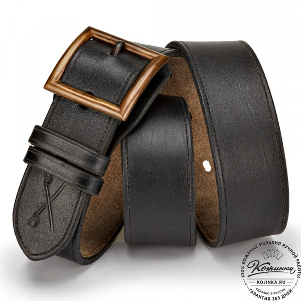 Кожаный мужской ремень Милитари (чёрный). фото 1