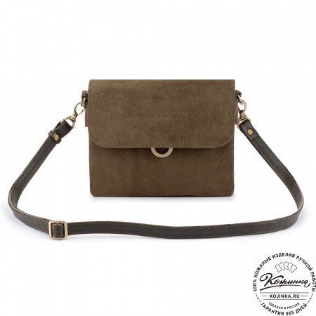 Женская сумка из кожи и замши  "Мишель мини" (хаки)
