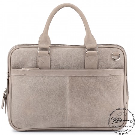 Деловая кожаная сумка "Рудольф" (серый крейзи фактура)
