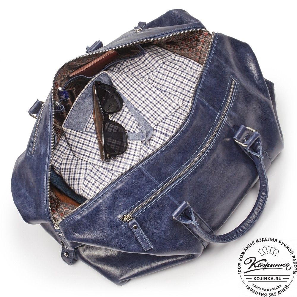 Кожаная дорожно-спортивная сумка Англия (синяя)