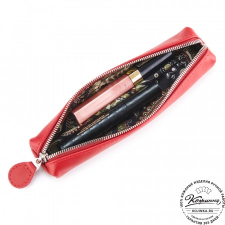 Кожаная мини-косметичка "Лонг" (красная)