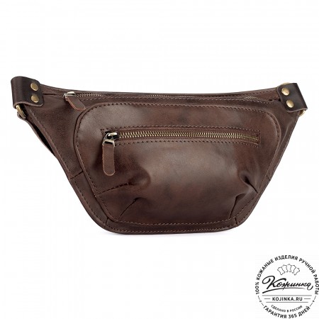 Кожаная сумка на пояс "Рики" (коричневая гладкая кожа)