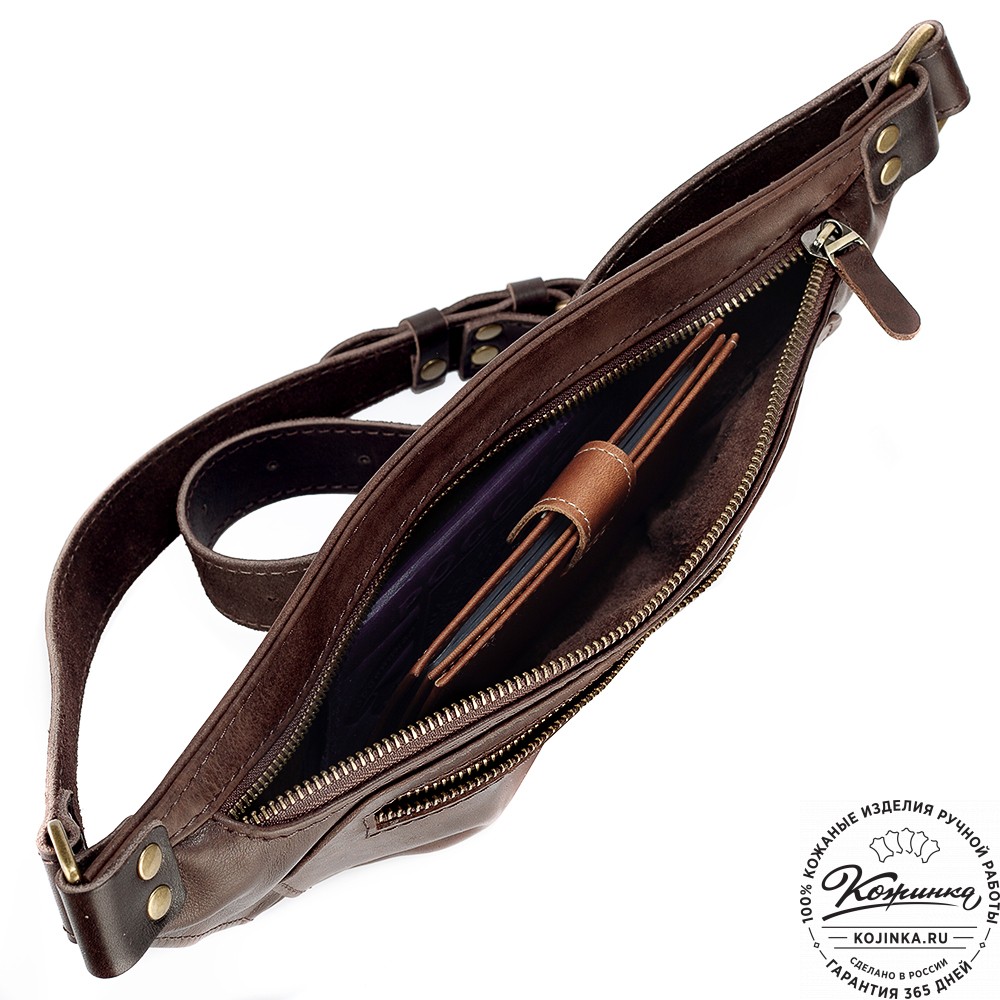 Кожаная сумка на пояс "Рики" (коричневая гладкая кожа)