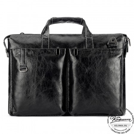 Кожаная деловая сумка "Стюарт" (глянец чёрный)