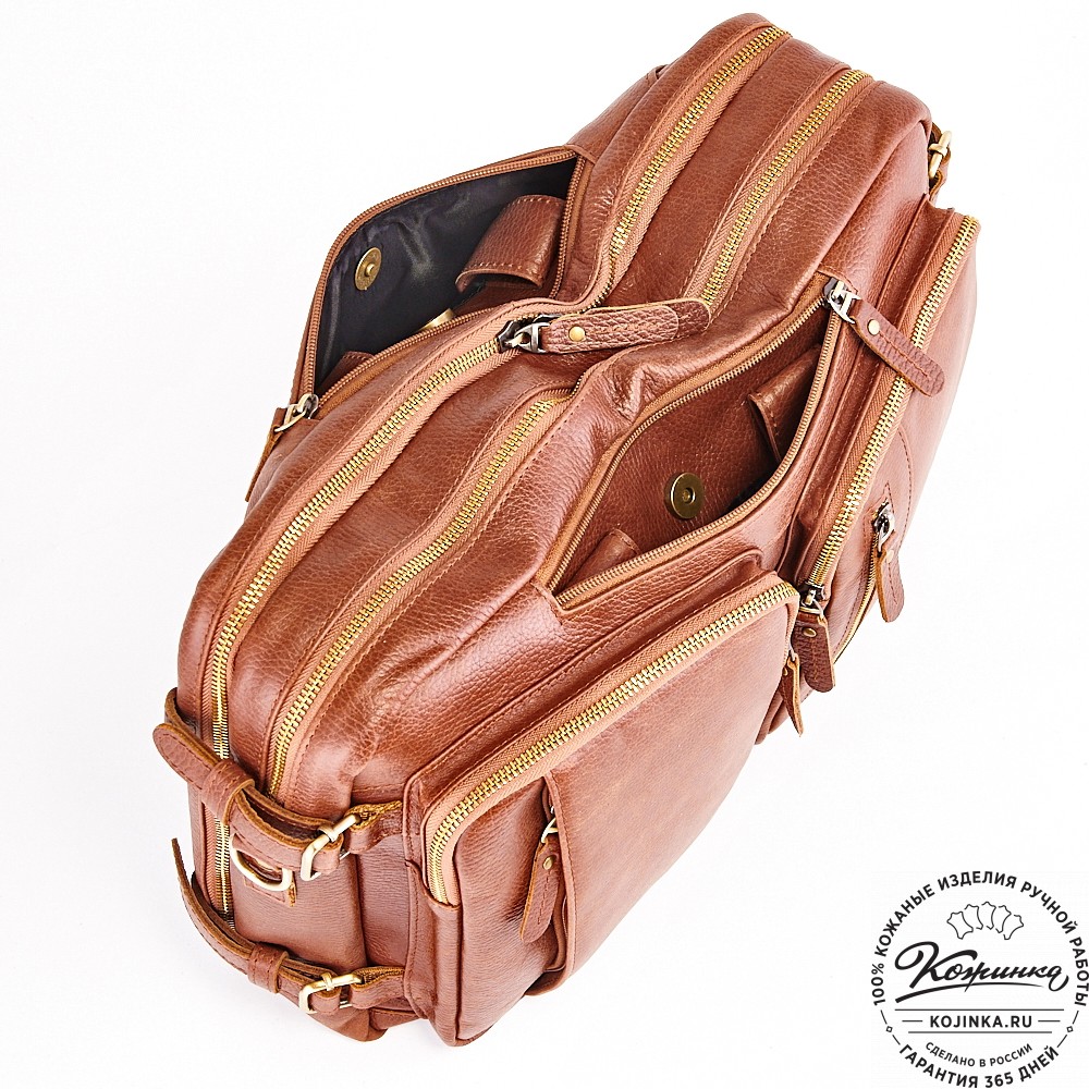 Кожаная сумка-рюкзак "Бигмэн" (светло-коричневая)
