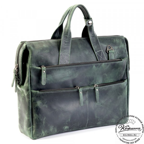 Кожаная деловая сумка "Марк" (изумруд крейзи). фото 1